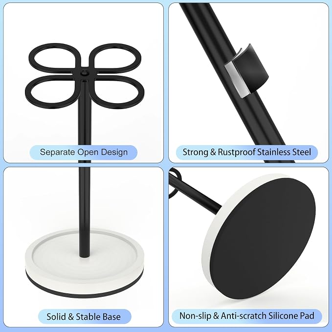 Luxspire Toothbrush Holder Stand, 4 Slots, Matte Black | Stainless Steel Tooth Brush Holder with Diatomaceous Earth Base, Toothbrush Holders for Bathrooms