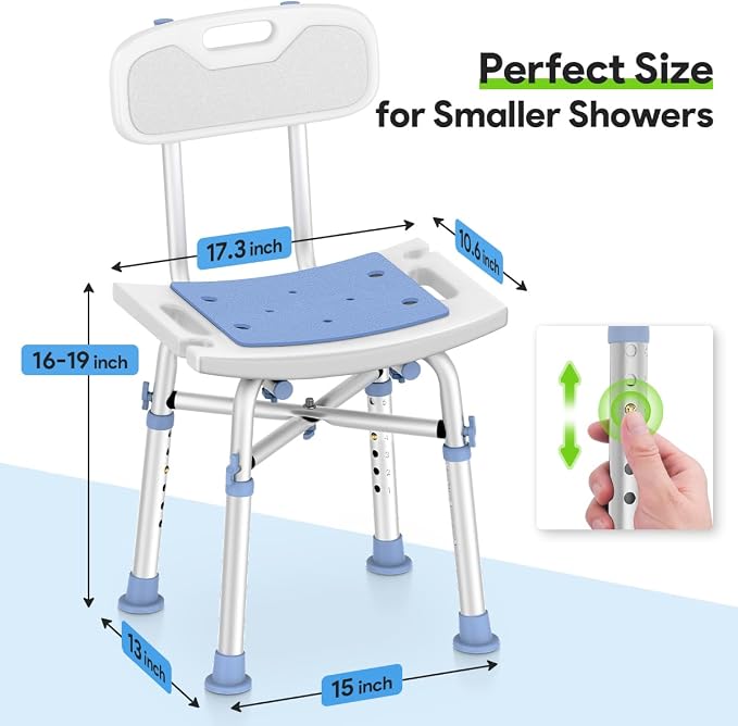 Delog Heavy Duty Shower Chair with Back 500lb, Padded Bath Seat with Height Adjustable, Tool Free Anti-Slip Shower Bench Bathtub Stool for Elderly, Senior, Handicap & Disabled