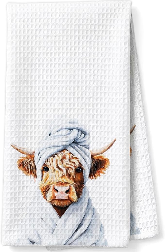 Cow Gifts Decoration Towels for Washroom Toilet, Cow Lover Waffle Weave Bathroom Towels for Farmhouse
