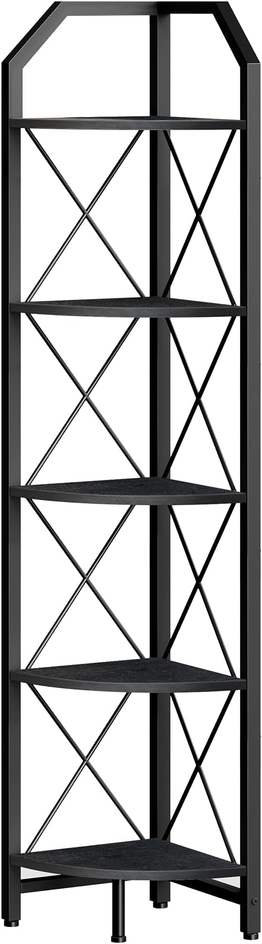 5-Tier Corner Shelf, Industrial Corner Bookshelf, 59.4" Corner Storage Stand, Plant Stand Display Shelf, Corner Bookcase for Bedroom, Living Room, Home Office, Black TCJ10BB