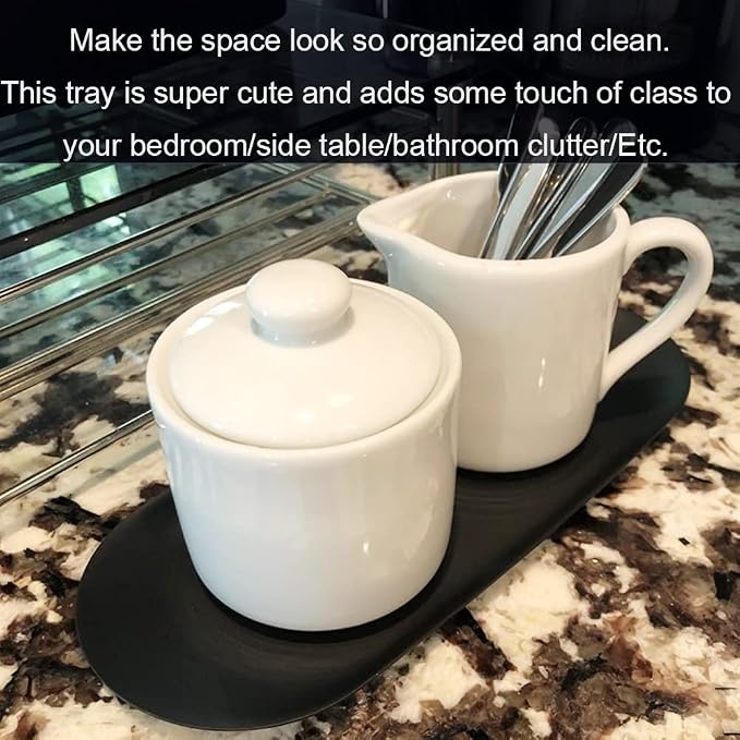 Fermus Stainless Steel Decorative Tray, Set of 2, 9 Inch Long, Jewelry Dish Cosmetics Organizer Bathroom Clutter Serving Platter Small Storage Tray, Oval, Matte Black