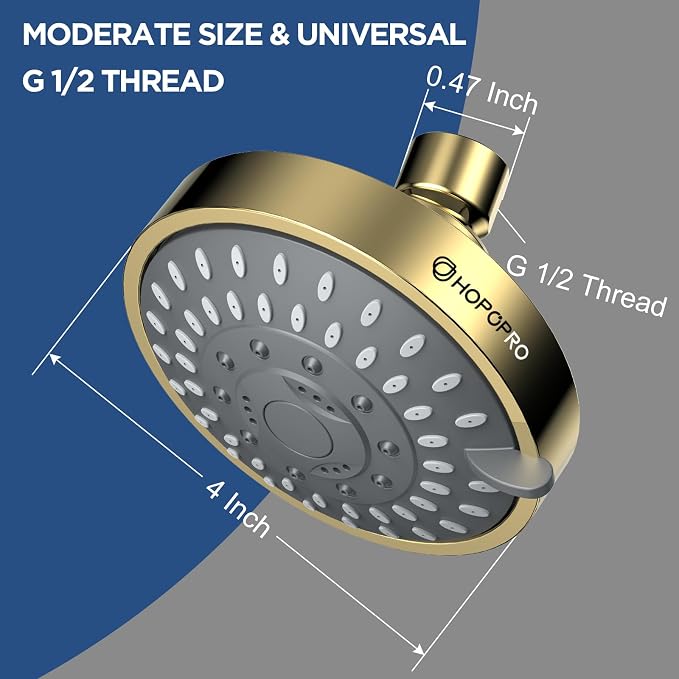 High Pressure Shower Head, HOPOPRO 5-Mode Fixed Showerhead, NBC Recommended | The Washington Post, NBC News, Today TV Show Recommended, Consumer Reports Tested High Flow Fixed Shower Head (4 Inch Gold)