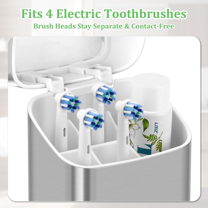 GFWARE Electric Toothbrush Holder with Cover, Ventilated & Drainage, Silver | Detachable 5 Slots Bathroom Organizer for Toothbrush & Toothpaste, Waterproof & Dustproof, Electric Toothbrushes Under 10 In