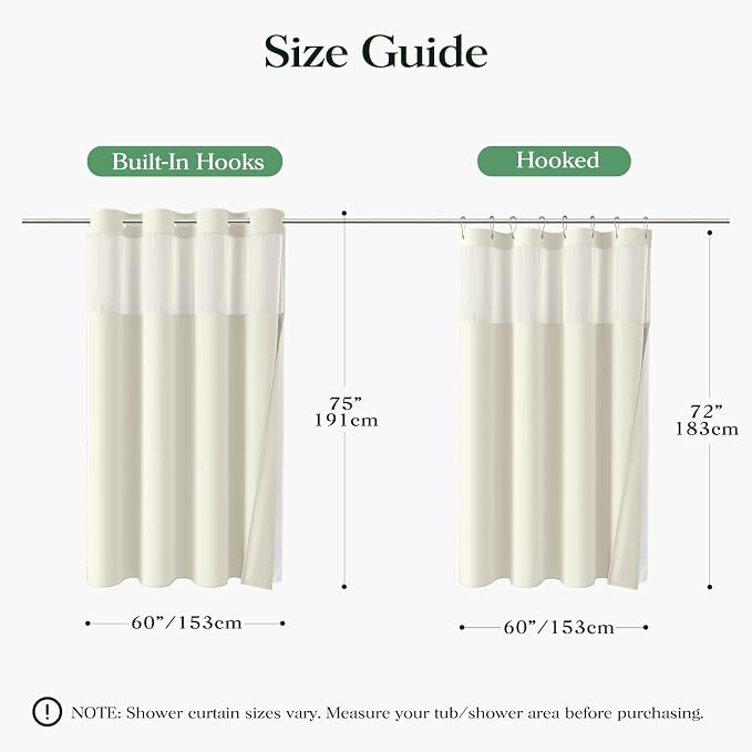Cream Hook Free Waffle Shower Curtain & Snap-in Fabric Liner,60x75 | Less Time to install, 3 in 1 Fabric Shower Curtain and Liner Set with Magnets, Stall, Shower Curtains for Bathroom