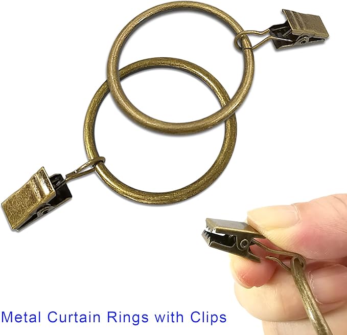 LLPJS 60 Pack Metal Curtain Rings with Clips, Curtain Clip Rings Hooks for Hanging Drapery Drapes Bows, Curtain Rod Rings 1.5 inch Interior Diameter, Bronze