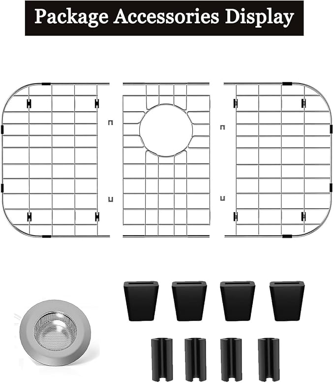 Sink Protectors for Kitchen Sink 26" x14", Rear Drain | Rust Resistant Stainless Steel Kitchen Sink Grid and Sink Protectors, Sink Rack for Bottom of Sink with Sink Strainers