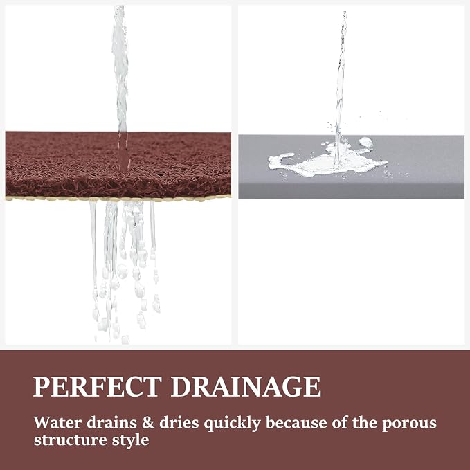 LuxStep Shower Mat Bathtub Mat Non-Slip Bath Mat with Drain, Quick Drying | 24x32 inch PVC Loofah Bathmat for Tub,Shower,Bathroom，Reddish Brown
