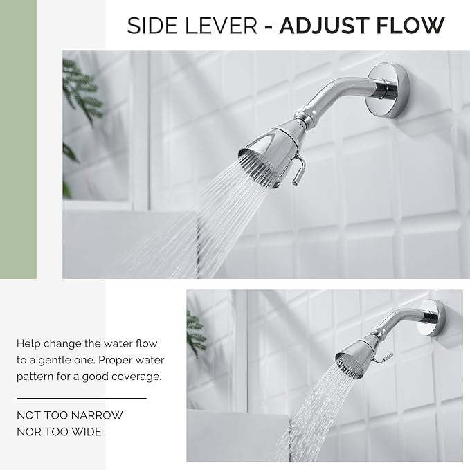 Angle Simple Shower Head High Pressure, Brass Shower Sprayer G 1/2, Chrome | High Flow Rinsing, Swivel Joint to Change Position, Adjustable Lever for Gentle Stream, Use in Bathroom or Outdoor