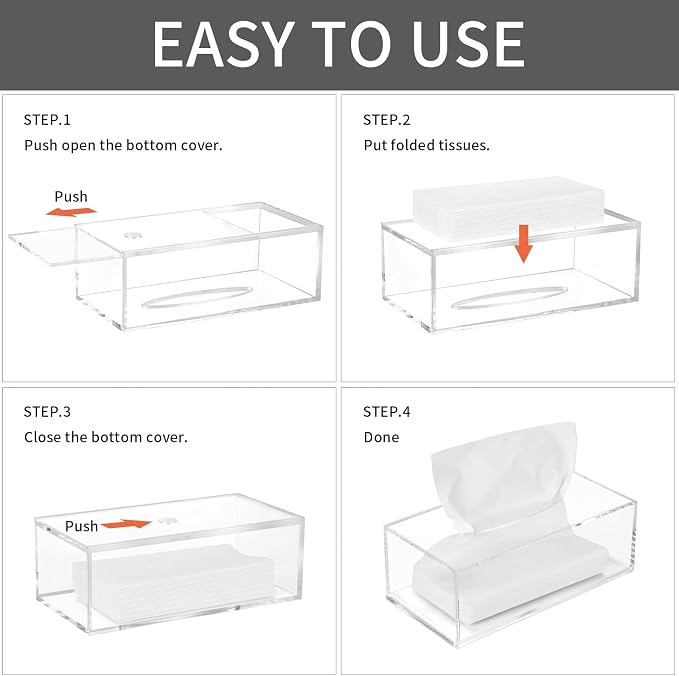 Clear Acrylic Tissue Box Cover | Facial Napkin Dryer Sheet Holder for Car Bathroom Kitchen Office Living Room Hotel Counter