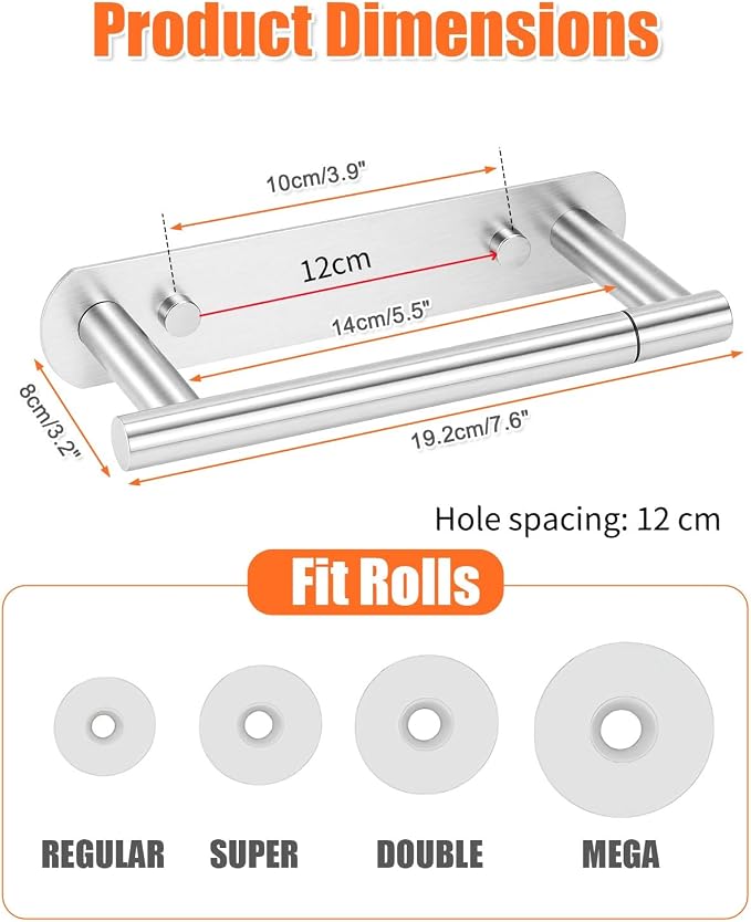 YUET Toilet Roll Holder, Self Adhesive or Screw In Wall Mounted Options, Double Post Pivoting Tissue Roll Holder, Stainless Steel Rustproof Stick On No Drilling Wall Mount for Bathroom, Brushed Nickel