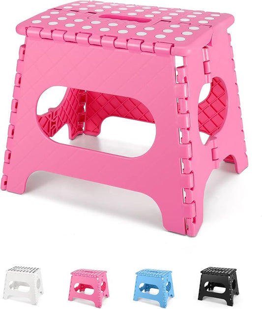 Dyforce Kids Step Stool 11 Inch, 300lbs Folding Step Stool for Adults | Toddler Step stool Pink,Anti-slip Heavy Duty with Carry Handle, Lightweight Foldable Stool for Bathroom Kitchen Bedroom
