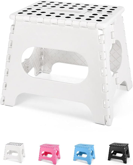 Dyforce Kids Step Stool 11 Inch, 300lbs Folding Step Stool for Adults | Toddler Step stool White,Anti-slip Heavy Duty with Carry Handle, Lightweight Foldable Stool for Bathroom Kitchen Bedroom