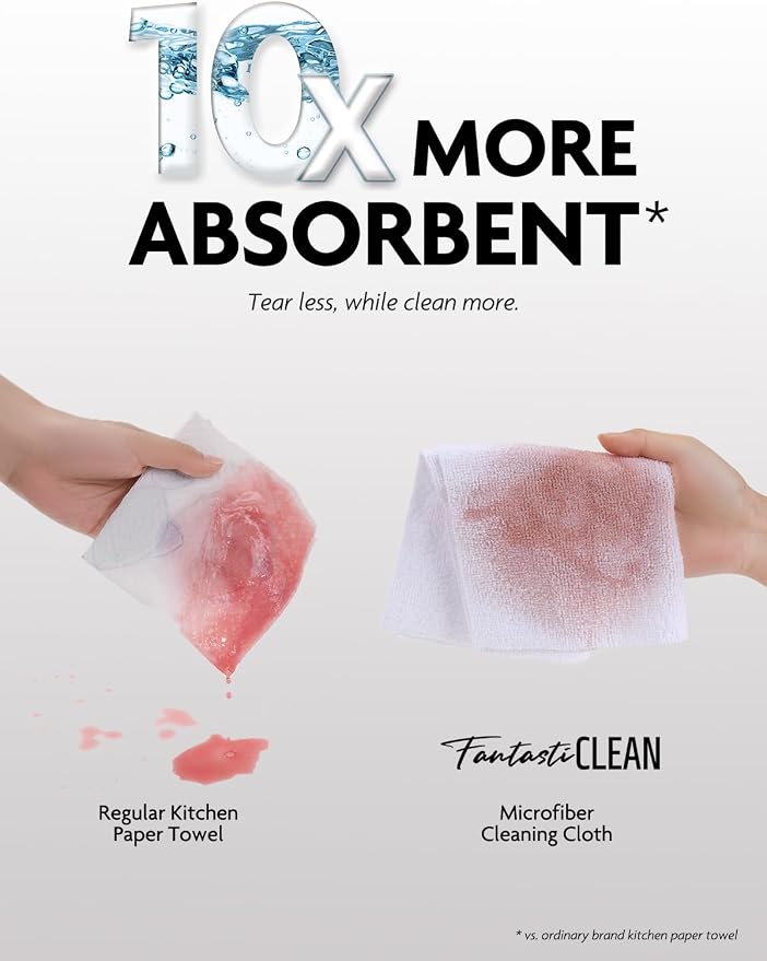 Fantasticlean Microfiber Cleaning Cloth Rolls-675 Sheets (9 Rolls of White) | 12'' by 12'', Super Absorbent, Lint-free, Tear-away Microfiber Towel Roll, for All-Purpose Cleaning
