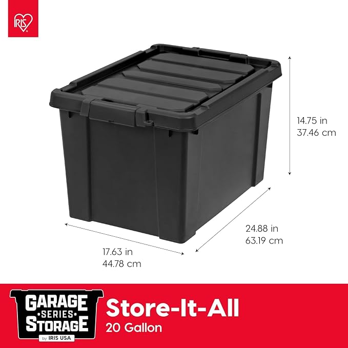 IRIS USA 6-Pack 20 Gal Heavy Duty Lockable Storage Totes with Lids, Black | Perfect for moving, garage organization, outdoor equipment and jobsite storage, Designed for dependable everyday use