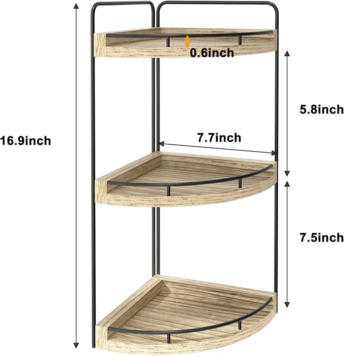 Fixwal 3 Tier Corner Bathroom Countertop Organizer Vanity Shelf Light Brown | Corner Organizer, Rustic Wood Finish, Countertop Storage for Bathroom Essentials, No Install, Compact, Space Saving