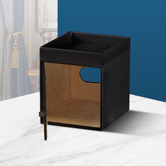 PU Leather Square Tissue Box Cover with Storage Tray - Decorative Organizer for Bathroom Vanity, Night Stands, Office Desk, Bedroom Countertop | Stylish Tissue Holder for Home & Office Décor | PU Leather Side Open Napkin Caddy,Facial Paper Dispenser fo...