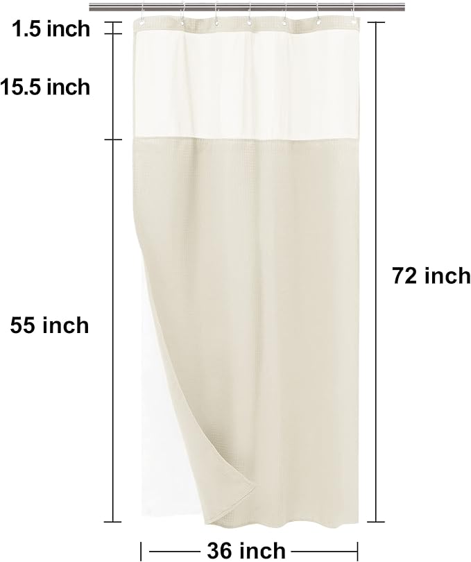 N&Y HOME Stall Waffle Weave Shower Curtain with Snap-in Liner Cream 36x72 | 12 Hooks & Snap on Fabric Liner, Washable, Mesh Window, Hotel Style, 36 x 72 Small Shower Stall Size Curtain Set for Bathroom