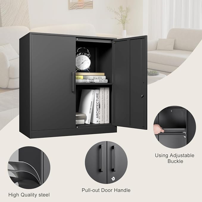 Metal Wall Cabinet,28" H Wall Mounted Storage Cabinets with 2 Doors,Lockable Steel Utility Cabinet for Garage,Workshop,Office (Black)