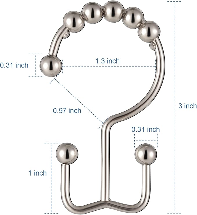 TOPROD Shower Curtain Hooks Rings Shower Curtain Hangers for Bathroom Hooks | Brushed Nickel,Stainless Steel,Rust Proof ,Durable,Free Gliding, Kitchen, Wardrobe,Set of 12