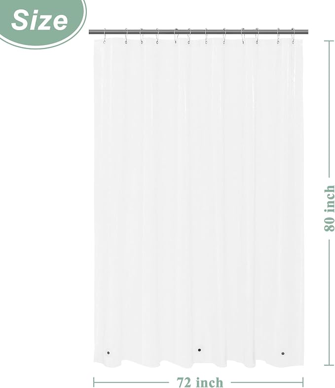 72x80 Long Shower Curtain Liner Clear | 3 Bottom Magnets,12 Rustproof Grommets,Water Proof Lightweight PEVA,72W x 80H for Bathroom Long Size