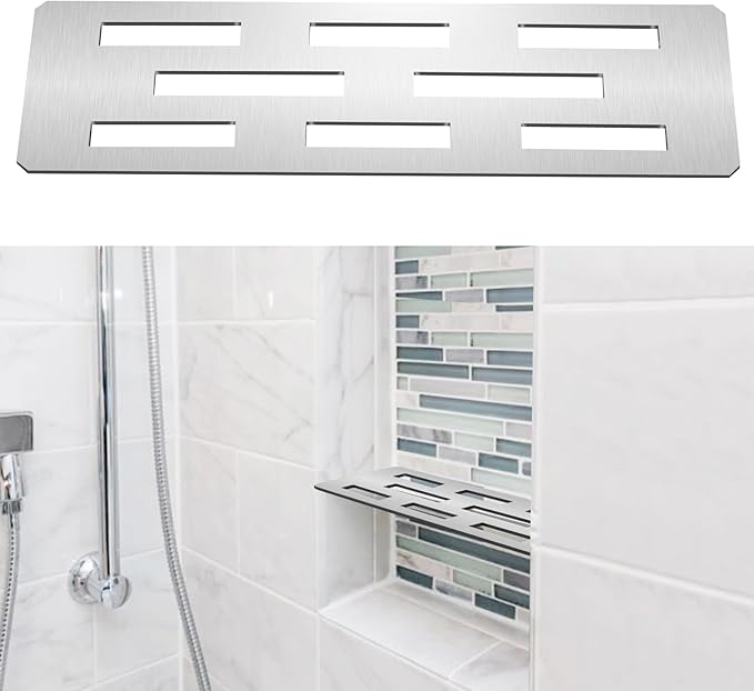 12 Inch Shower Niche Shelf Brushed 316 Stainless Steel Finish Tile Insert | Rectangular Shelf for 12 Inch Tile Prefabricated Niches, Fits 1/8 Inch Grout Lines, Shower Niche Insert Brushed 316 Stainless