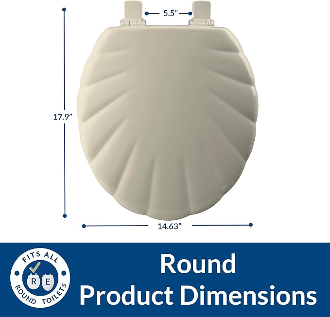 Mayfair Sculptured Shell Toilet Seat, Easy Clean Hinges with Durable Wood Seat, Made in USA, Round, Bone (Pack of 2)