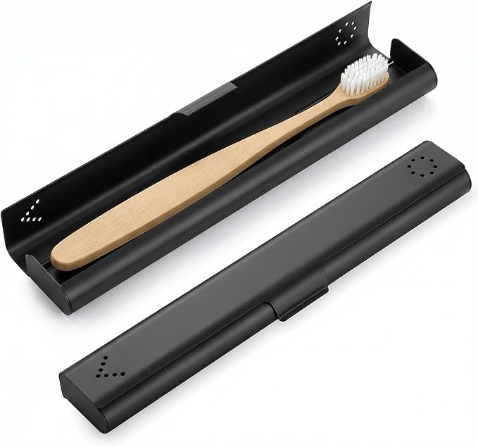 Toothbrush Travel Case Aluminum, Portable Toothbrush Holders Travel, Manual Toothbrush Case Container for Traveling, Bathroom, Camping, Business Trip-1Pack Black