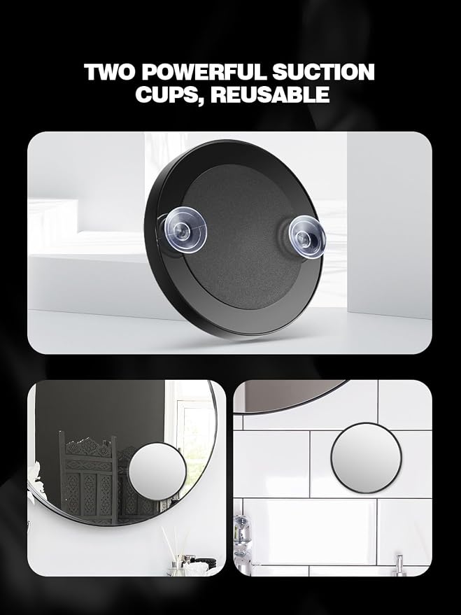 Macaki 40x Magnifying Mirror, with Suction Cups for Makeup, 3.5 in, Black | Small Travel Mirror with Magnification, Strong Suction Cups, Compact & Portable, Stainless Steel Tweezers, for Makeup
