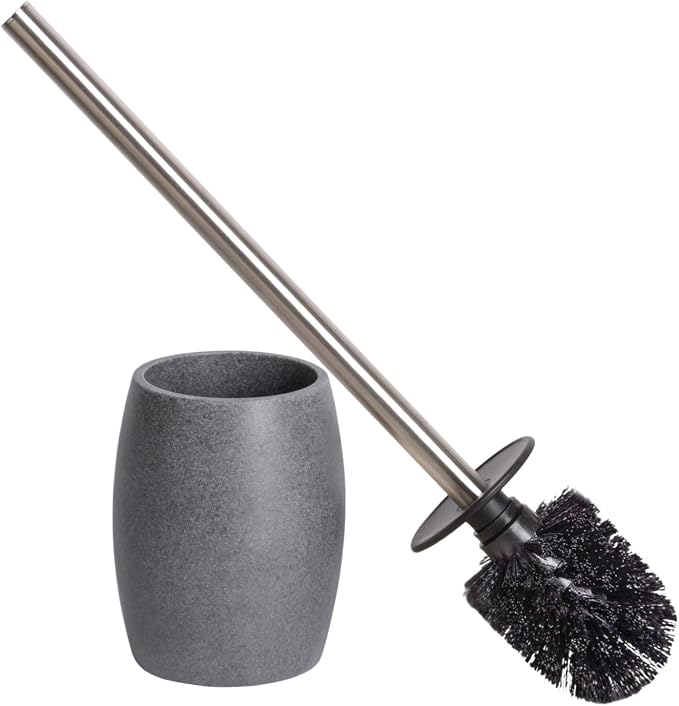 Clasin Home Toilet Bowl Brush and Holder with Stainless Steel Long Handle, Toilet Scrubber Brush with Durable Base, 360° Deep Cleaning Bristles for Bathroom, Compact Set for Small Space (Gray)