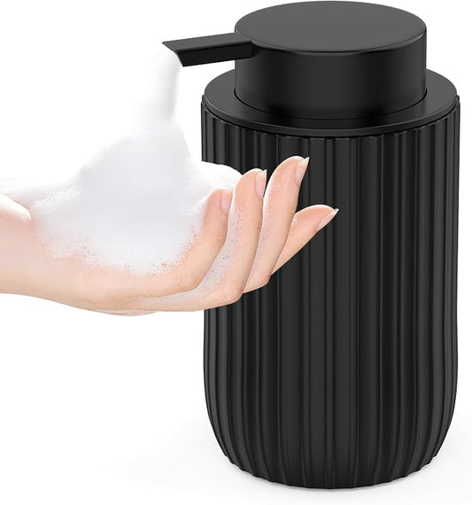 Ceramic Foaming Hand Soap Dispenser, 12 oz Bathroom Soap Dispensers, Lotion Dispenser for Kitchen, Refillable Matte Streaks Soap Dispenser with Large Pump (Black)
