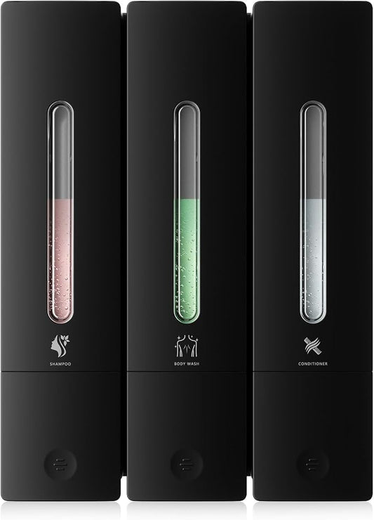 Shampoo and Conditioner Dispenser - Wall-Mounted 3-Chamber Shower Soap Dispenser, No-Drill, 1200ML Capacity, for Bathroom & Hotel