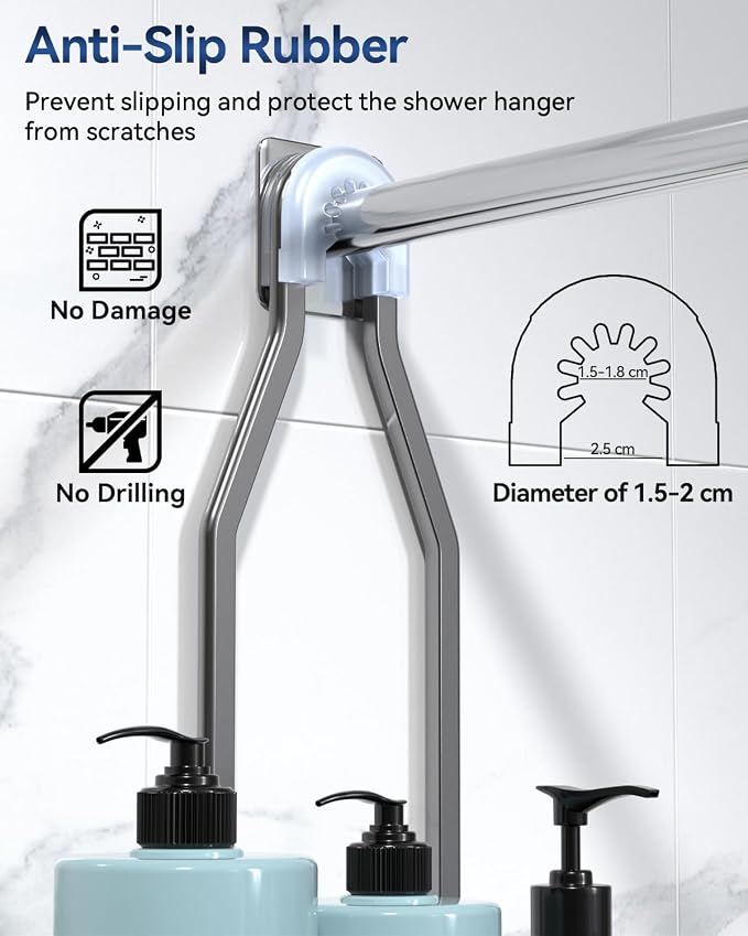 Never Rust Shower Caddy Hanging, Aluminum Shower Racks for Inside Shower, 3-Tier Shower Organizer Hanging Over Shower Head with Hooks and Soap Holder, Grey