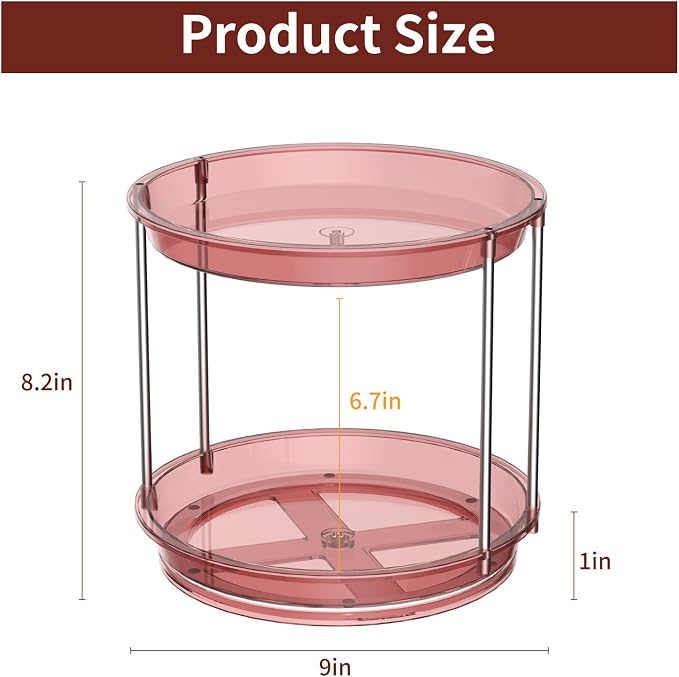Rotating Makeup Organizer, Perfume Skincare Holder, 2 Tier 9 Inch, Pink | 360° Smooth Spinning Vanity Tray, Large Capacity, Space-Saving Cosmetics Storage for Bathroom Countertop, Dresser