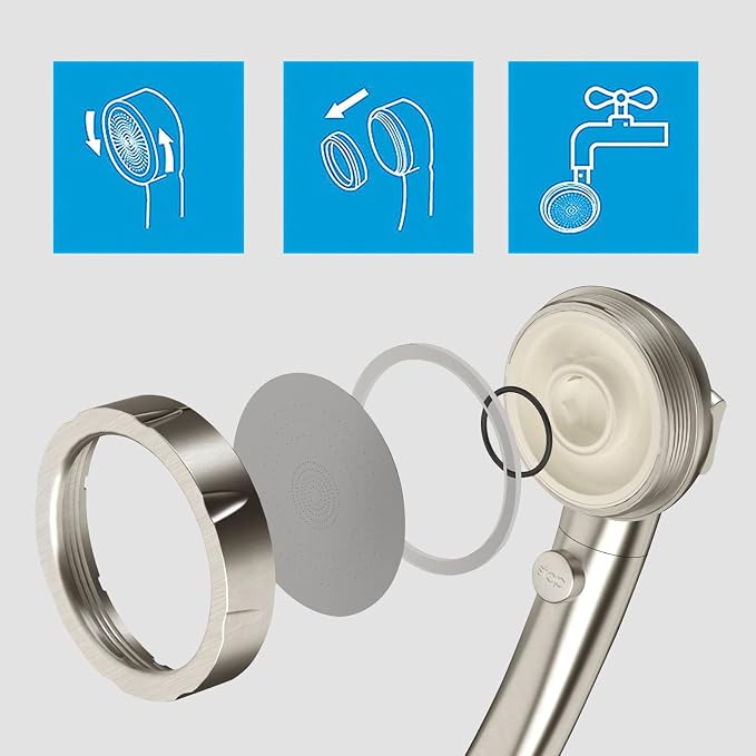Brushed Nickel High Pressure Handheld Shower Head with ON/OFF Switch, 3 Spray Modes, Adjustable Angle Bracket, and Hose | 3 Spray Modes Shower Wand with Shut Off Button, Camper & RV Showerhead with Hose & Angle Adjustable Bracket, Brushed Nickel