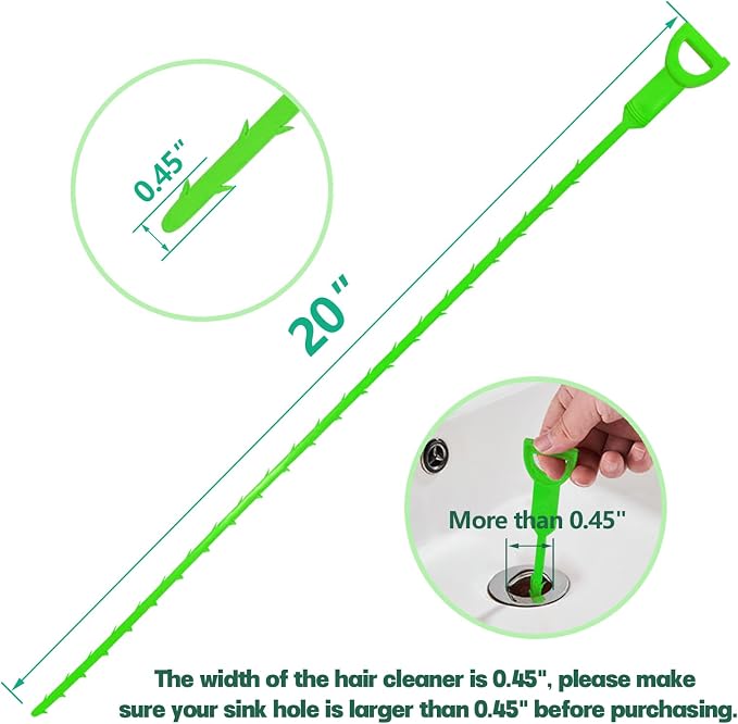 Drain Snake Hair Drain Clog Remover - 3 Pack Shower Sink Unclogger Tool | Green Flexible Drain Snake Removes Hair Clogs from Sink, Shower, and Bathtub Drains to Restore Water Flow