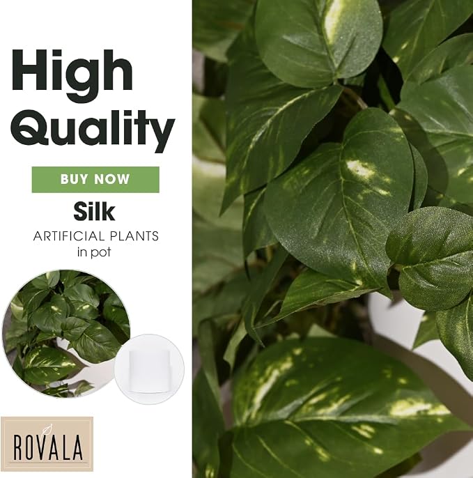 MY ROVALA Silk Plants for Home Decor Indoor in Pot Realistic Artificial Plants Hanging Faux Plants Indoor Fake Potted Plants for Shelves Bedroom Bathroom Trailing Plant, Fake Pothos Ivy (Dark Green)