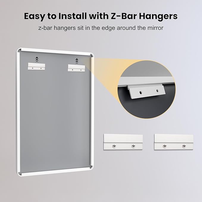 LOAAO 40x32 Inch White Metal Framed Bathroom Mirror for Wall, White Bathroom Vanity Mirror Farmhouse, Large Rounded Rectangle Mirror, Anti-Rust, Tempered Glass, Hangs Horizontally or Vertically | Rounded Rectangle, Anti-Rust, Tempered Glass, Hangs Hori...