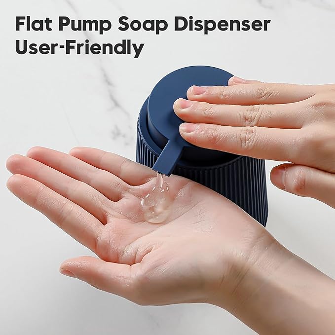 YAUKPH Striped Liquid Hand Soap Dispenser Navy Blue | with Leak-Proof Pump for Bathroom and Kitchen Countertop 11oz