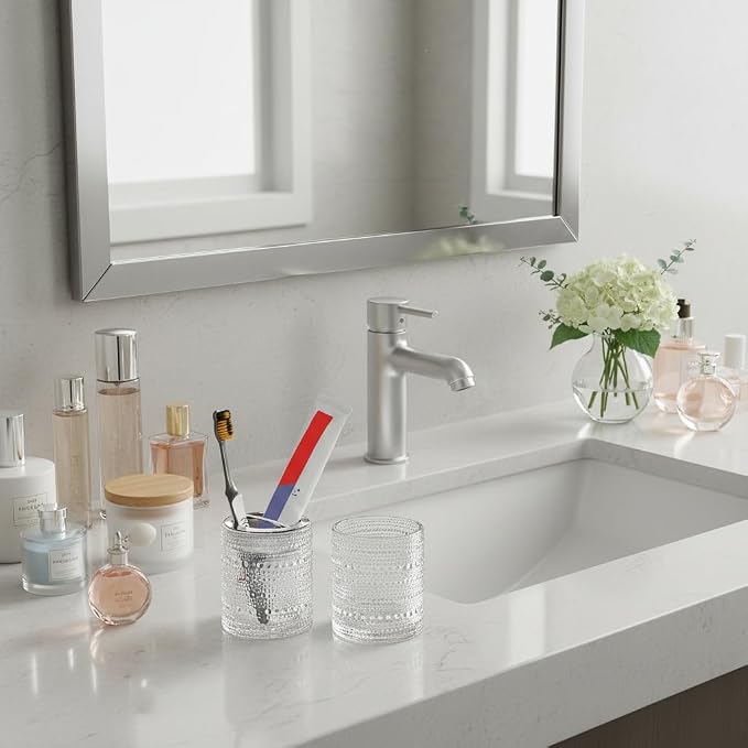 Glass Toothbrush Holder, Clear Bathroom Toothbrush Holder Set, 10oz Bathroom Tumbler Cup, Bathroom Storage Cup Organizer for Tooth Brush, Toothpaste and Makeup Brush