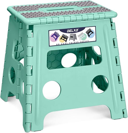 Delxo Folding Step Stool 13 Inch,300 Lbs Step Stool for Adults Green | Foldable Step Stool 13",Non-Slip Foot Stools with Handle,Lightweight Collapsible stools for Kitchen,Bathroom,Bedroom,Garden