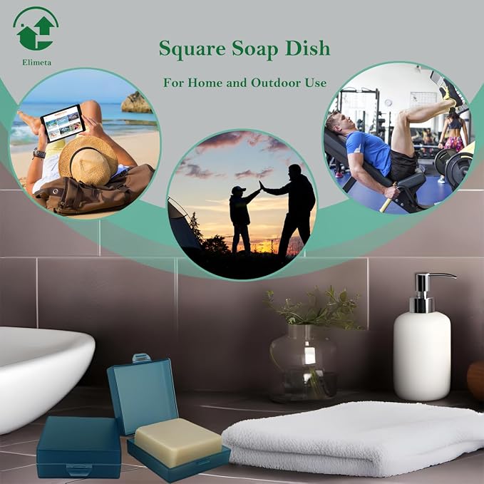 Square Soap Dish Holder for Shower and Travel - Lightweight Waterproof Container With Lid for Dr. Squatch Men's Bar - Toiletry Box for Gym and Bathroom (Blue)