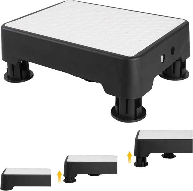 Adjustable Step Stool for Adults, Toddler Step Stools, 800 LBS Capacity Non-Slip Safety Step Platform for Elderly and Kids, Portable Stair Assist for Cars, Bedside, Kitchen, and Shower, White