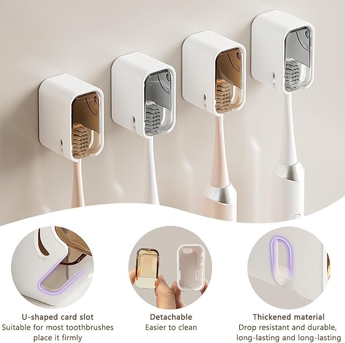 2PCS Toothbrush Holders Wall Mounted with Cover Tooth Brush Holder | Wall Toothbrush Holders for Bathrooms Shower Single Toothbrush Organizer for Travel and Home