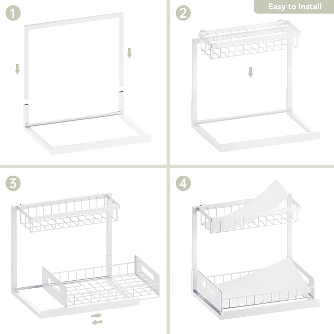 Under Sink Organizer and Storage, Slide Out Cabinet Organizer, Pull Out Sink Shelf for Kitchen Bathroom Laundry, 1 Pack White