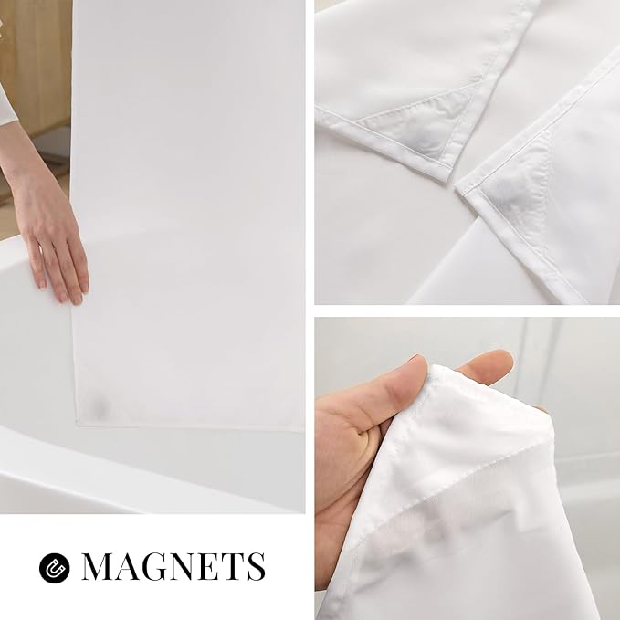 River Dream Cream Cotton Blend Fabric Shower Curtain Set with Liner, 71x74 | Waffle Weave, No Hook Needed, with Snap in Replacement Liner, Top Sheer Window, Hotel Quality Fabric for Bathroom