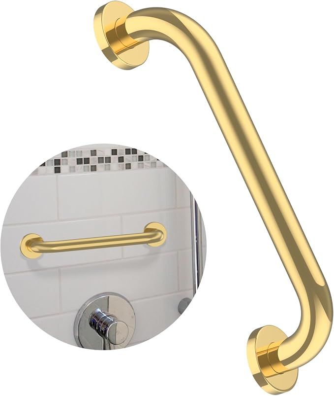 ZUEXT 12 Inch Gold Safety Grab Bar for Bathroom Shower, Stainless Steel | Concealed Wall Mount Grab Bar Handle, Bathroom Balance Bar, Safety Hand Rail Support, Handicap Elderly Injury Seniors Assist