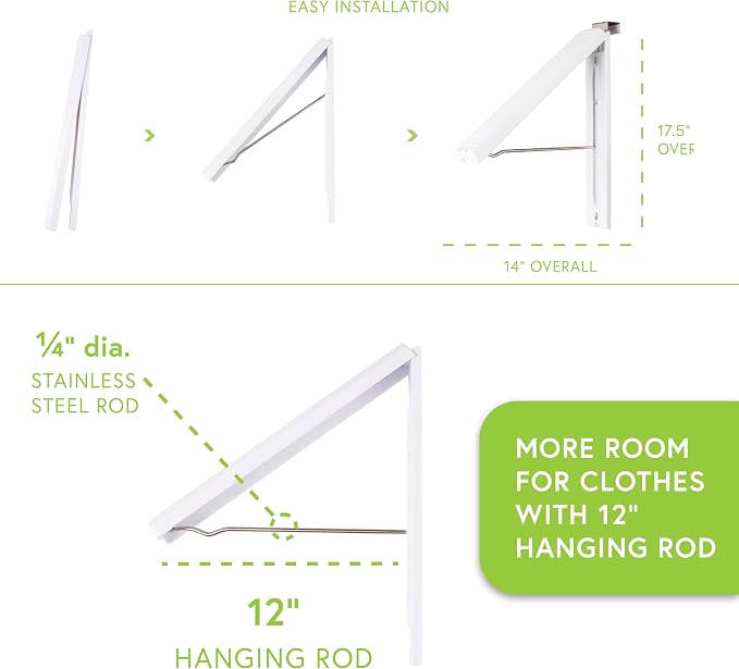 InstaHanger ABS Wall Mounted Clothes Drying Rack, 60 lb Capacity, 2 Pack | Durable Retractable Drying Rack Folds Flat - Space-Saving Collapsible Clothes Hanger