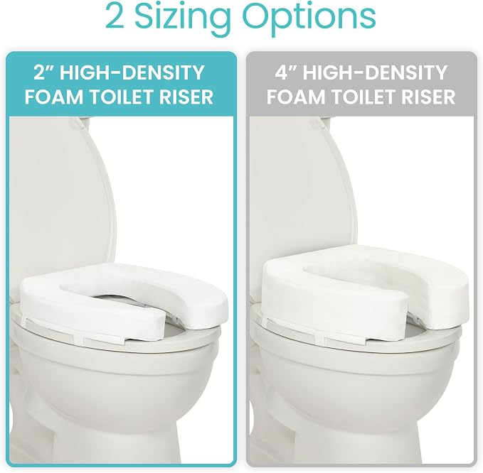 Vive Toilet Seat Riser Cushion for Seniors - Fits All Toilet Seats | Raised Toilet Seat with High-Density Foam for Elongated & Standard - Cushioned & Padded - Elevated Medical Handicap Lifter
