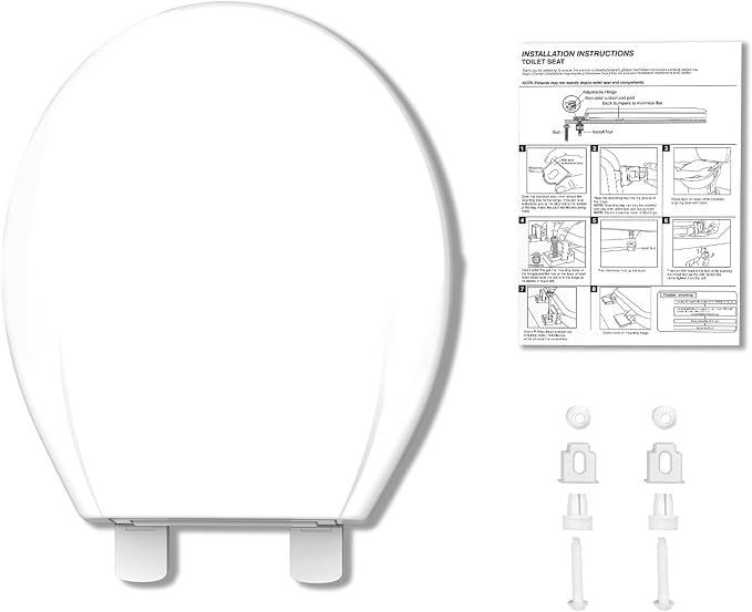 Round Toilet Seat Slow Close, 17" Round White Polypropylene Toilet Seat Cover with Never Loosen Durable Lid, Quiet and Easy to Install & Clean