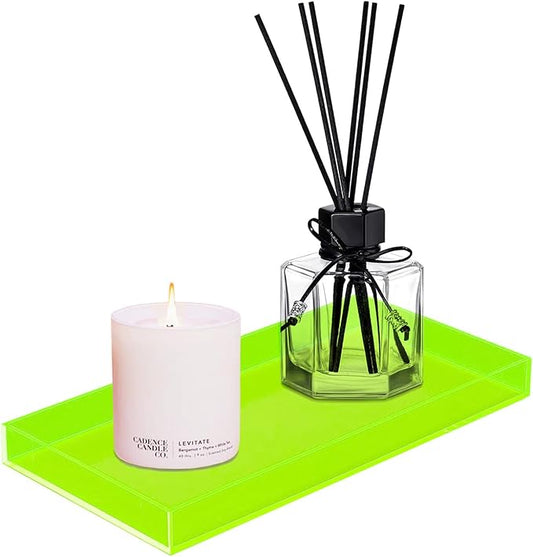 ROYALITA Acrylic Tray for Countertop, Guest Towel Holder Tray for Bathroom | Vanity Trays for Napkin Perfume Jewelry Makeup, Bathroom Tray for Soap Dispenser, Aromatherapy, Cup & Candle, Green